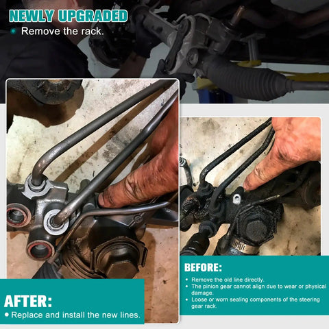 Mechanic installing Hard Line Rack And Pinion Transfer Lines Replacement For 2008 2014 Silverado Tahoe Suburban Avalanche 2008 2014 GMC