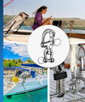 Four Pack Snap Shackle For Sailing Halyard And Rigging, 316 stainless steel clevis swivel jaw quick release hooks on sailboat deck.