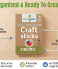 Totally Splinter Free Popsicle Sticks Bulk Pack Of 300 Natural Wood Craft Sticks 4.5 Inches Long in sturdy storage box.