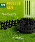Flexible Garden Edging Border Kit 33 Ft Black Lawn Edging With 60 Stakes in a coil on grass, 4.7 In tall, product size details shown