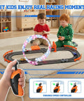 Kids playing with 9.86Ft 2-In-1 Slot Car Track Set With Four Cars Dual Racing Mode Battery Or Electric Power Includes Lap Counter