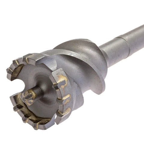Close-up of 2-1/2 Inch Carbide Tipped Drill Bit SDS Max Heavy Duty Bit with 11 hardened carbide teeth and forged high-speed steel body