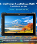 Built Like A Tank Rugged Tablet PC Running Windows 11 Pro On A Crisp 10.1 Inch Sunlight Readable Screen with vibrant landscape display.