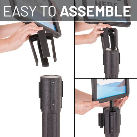 Easy assembly of Sign Holder With Plexiglass Covers For Stanchions Compatible With Chain Boss And Sentry Posts Holds 8 By 11 Inch Signage