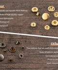 Leather Snap Fasteners Kit With 20 Sets Of 15mm Press Studs And Setter Tools In Gold showing durable versus inferior metal snaps.
