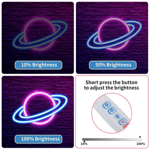 Planet Neon Sign LED Neon Light Sign For Wall Decor USB Powered Aesthetic Neon Signs brightness settings and remote control