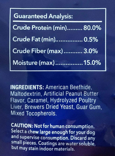Nutritional info for Beefhide Chip Rolls 5 Inch Dog Chew Treats Peanut Butter Flavor Made in USA 100 Percent Natural Rawhide