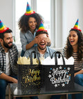 Group celebrating with 2 Pack 13 Inch Large Birthday Gift Bags With Tissue Paper And Cards, Reusable Nonwoven Gift Bags With Handles.