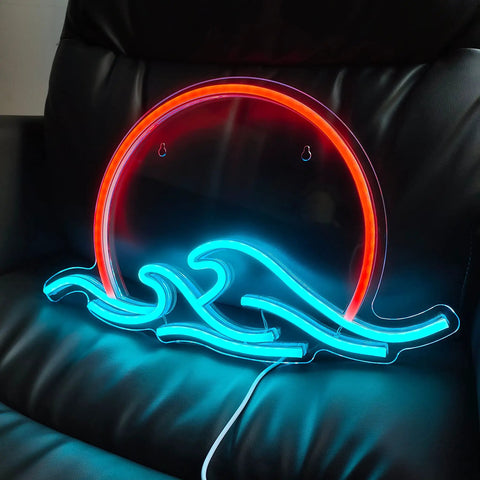 Sunrise And Waves Neon Light LED Sign For Bedroom Wall Decor Anime Inspired Ukiyo E Style Neon Sign With Soft Ambient Glow