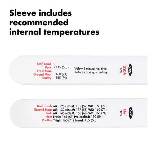 Good Grips Chef's Precision Digital Instant Read Thermometer Sleeve with temperature guides for meats and poultry.