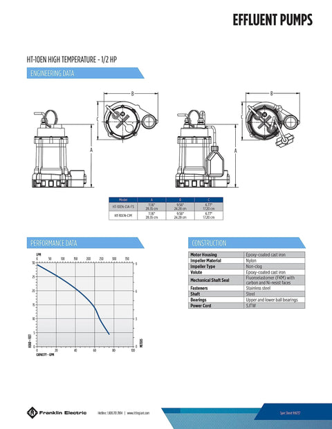 Engineering diagram of Rock Solid High Temperature Effluent And Boiler Blowdown Pump With Automatic Mechanical Float Switch specs.