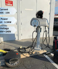 Road Trip Ready J1772 To Nema 5-15 EV Charging Adapter Plug Hooks Your Sweet Ride To Standard Households Outlets For Smooth No Sweat Charging Whenever You Hit The Road at a charging station with cables and accessories.