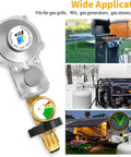 Two-stage propane regulator for RVs with gauge, perfect for stable gas pressure in outdoor cooking, grills, campers, and generators.