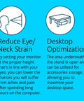 Adjustable Gray Ergonomic Monitor Stand With Three Height Settings Holds Up To Forty Pounds Laptop And PC Riser, featuring eye/neck strain reduction and desktop optimization.