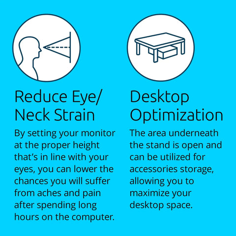 Adjustable Gray Ergonomic Monitor Stand With Three Height Settings Holds Up To Forty Pounds Laptop And PC Riser, featuring eye/neck strain reduction and desktop optimization.