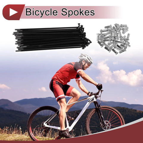 Cyclist with 36 Piece 12G Bike Spokes 127mm Long 45 Steel Black Wheel Spokes Kit for Mountain and Road Bikes Replacement Spokes with Galvanized Nipples Durable High Quality Set
