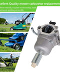 Carburetor Replacement Kit For 17.5HP To 21HP Lawn Mower And Tractor Engines, Drop In, with images of lawn mowers in use.