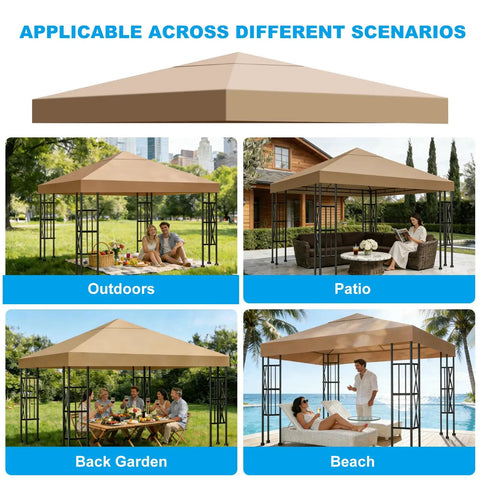 10x10 Ft Replacement Gazebo Top Canopy Cover Weatherproof Sun Shade with 300D Polyester Waterproof UV Resistant Roof