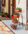 4 Tier Vertical Raised Garden Bed With Legs For Indoor And Outdoor Use, Space Saving Planter, Brick Red Finish, Outdoor Setting