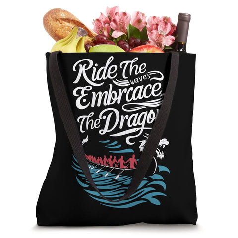 Racing Dragon Boat Tote Bag For Fans And Athletes A Bold Colorful Carryall Featuring Dragon Boat Festival Artwork filled with groceries
