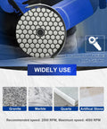 Dry Diamond Polishing Pads 4 Inch Set Of 7 With Rubber Backer being used on angle grinder for granite and marble