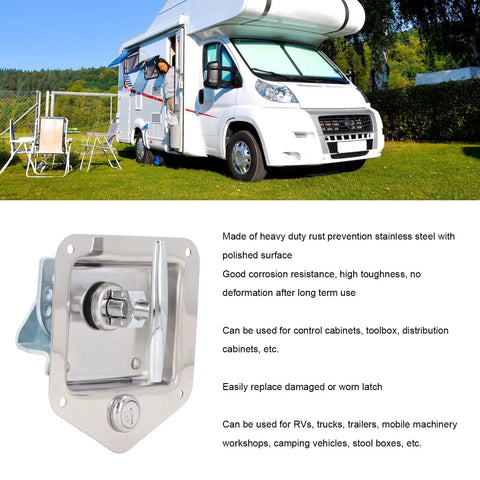 Built Damn Tough Stainless Steel T Handle Latch With Dual Keys For RV Truck Trailer Access Rock Solid Toolbox Lock That Keeps Your Rig Gear Locked In Tight Through Long Haul Shifts And Weekend Cruises