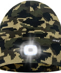 Lighted Beanie Hat With USB Rechargeable Four LED Headlamp Bright Running Cap For Men And Women Camouflage Green Knit Winter Beanie