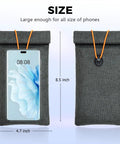 Go Dark Faraday Bags For Phones 2 Pack Signal Blocking Case shown with phone inside, 8.5 x 4.7 inch size.