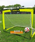 Go To Portable Backyard Soccer Goal Kit With 2 By 2.6 Ft Net, Ball, Pump, Ground Stakes And Carry Bag on grassy field