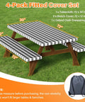 Six Foot Picnic Table Cover With Bench Covers Set All Weather Dual Layer Waterproof Tablecloth With Windproof Elastic Edging