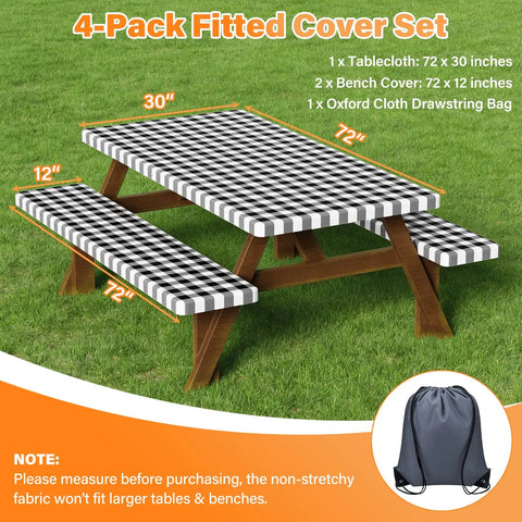 Six Foot Picnic Table Cover With Bench Covers Set All Weather Dual Layer Waterproof Tablecloth With Windproof Elastic Edging