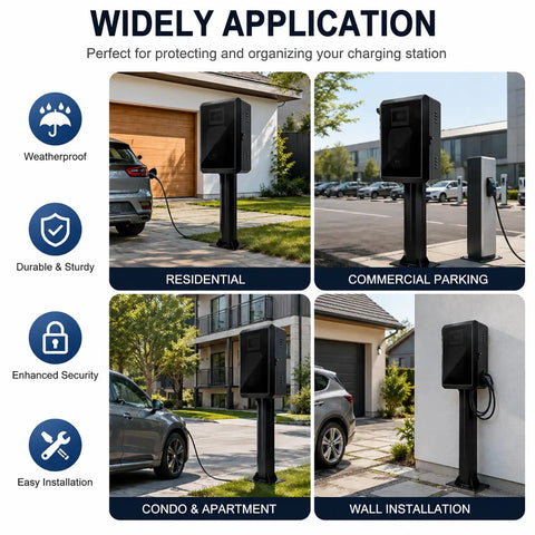 Beast Mode Weatherproof Ev Charger Enclosure With Premium Heavy Duty Pedestal Stand and Secure Combo Lock For Built Different Home Or Commercial Charging Installation in residential and commercial settings.