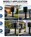 Built Like A Tank Outdoor EV Charger Enclosure With Sturdy Pedestal Stand And Combination Lock Heavy Duty Weatherproof Armor for Residential and Commercial use.