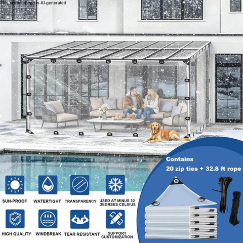 Tough As Nails Heavy Duty Clear Tarp 6 X 12 Ft Waterproof 8 Mil Thick Vinyl Sheet for outdoor winter protection.