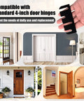 Image showing 30 Pack 4 Inch Door Hinge Shims Kit For Quick Adjustment next to doors, illustrating compatibility with 4-inch hinges.