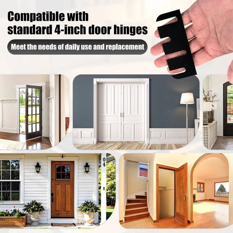 Image showing 30 Pack 4 Inch Door Hinge Shims Kit For Quick Adjustment next to doors, illustrating compatibility with 4-inch hinges.