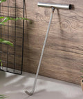 15.15 Inch Stainless Steel Manhole Cover Hook With T Handle Beefy Heavy Duty Lift Hook Tool against wooden background