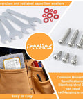 Assorted wrenches, red washers, and self-tapping screws from 780 Piece Hex Bolts And Nuts Kit in 304 Stainless Steel with M3 M4 M5 M6.