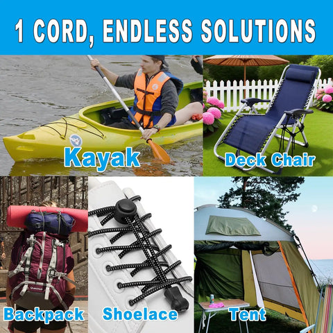 One Eighth Inch Round Black Elastic Cord 11 Yards Super Stretch Shock Cord Bungee Rope for various uses like kayaking, chairs, backpacks