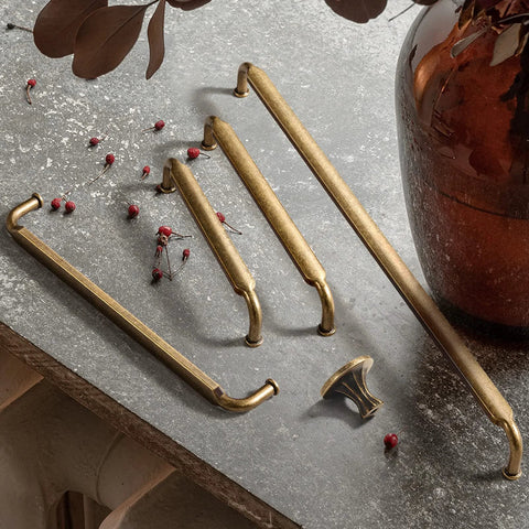 5 Inch Hole Center Antique Brass Cabinet Pulls Zinc Alloy Kitchen Drawer Pulls 6 Pack Vintage Retro Brass Handles on table
