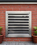 Heavy Duty Stainless Steel Ventilation Duct Cover With Hinged Access Panel For Drywall And Exterior Vents 34X40 Inch on brick wall.