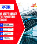 XP-60X brake flasher with weatherproof design for stop and tail lights, highlighting no water damage and fully protected circuit features.