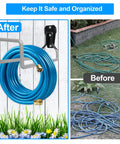 Heavy Duty Metal Garden Hose Holder Wall Mount for Outdoor Use, Rustproof Hose Reel Keeps Water Hoses Neat, Before and After Comparison