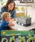 Mother and child using 8 Pod Smart Indoor Hydroponics Growing System Kit With WiFi App Control LED Grow Light Stainless Steel Herb Planter