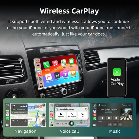 VW Touareg Wireless CarPlay Android Auto Adapter Upgrade Kit With 2.4G 5.8G WiFi Bluetooth 5.0 installed in dashboard