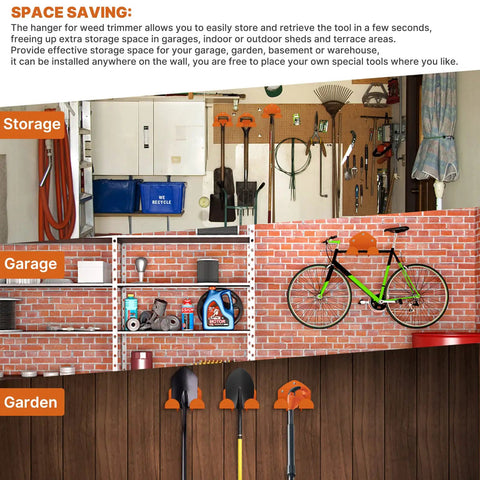 Must Have Heavy Duty Garage Wall Organizer Rack For Garden Tools And Power Gear Holds Grass Trimmer And Hedge Trimmer Sturdy Stainless Steel Waterproof And Rust Resistant 1 Pack installed in garage