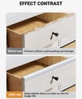 Before and after images of Clear Cabinet Door Edge Protectors 17.5 Inch PVC Furniture Guards showing protection on drawer edges.