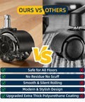 2 Inch Replacement Office Chair Caster Wheels With M10x22mm Threaded Stem 5 Pack comparison showing smooth rolling design and safety on floors.