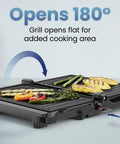 Chefman Indoor Grill Panini Press With Stainless Steel Finish And Nonstick Plates. Opens flat at 180 degrees for grilling vegetables.