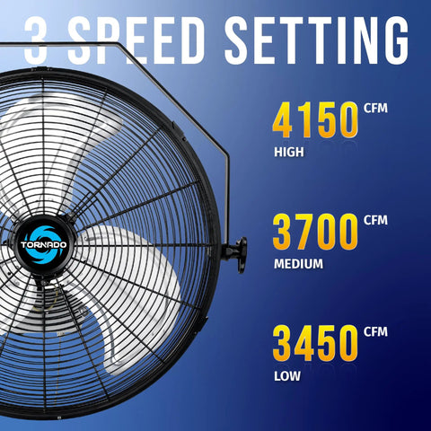 18 Inch High Velocity Industrial Wall Fan With TEAO Enclosure Motor 4000 CFM 3 Speed 6.5 Ft Cord showing 3 speed settings